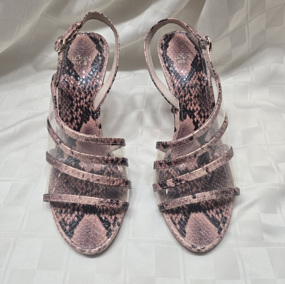 Louise el Ce Snakeskin Brown Strappy Sling Back Heels Size 7M - Picture 1 of 9